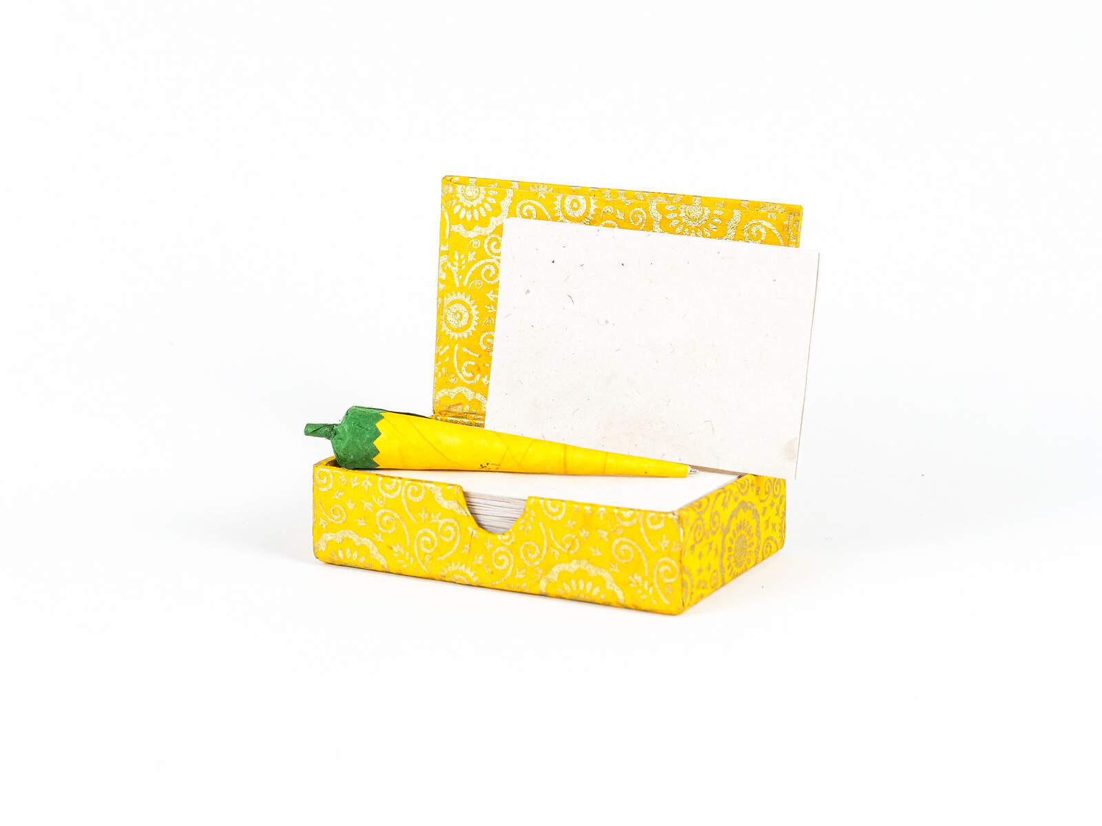 Zettelbox 'Muster' mit Stift Goldgelb