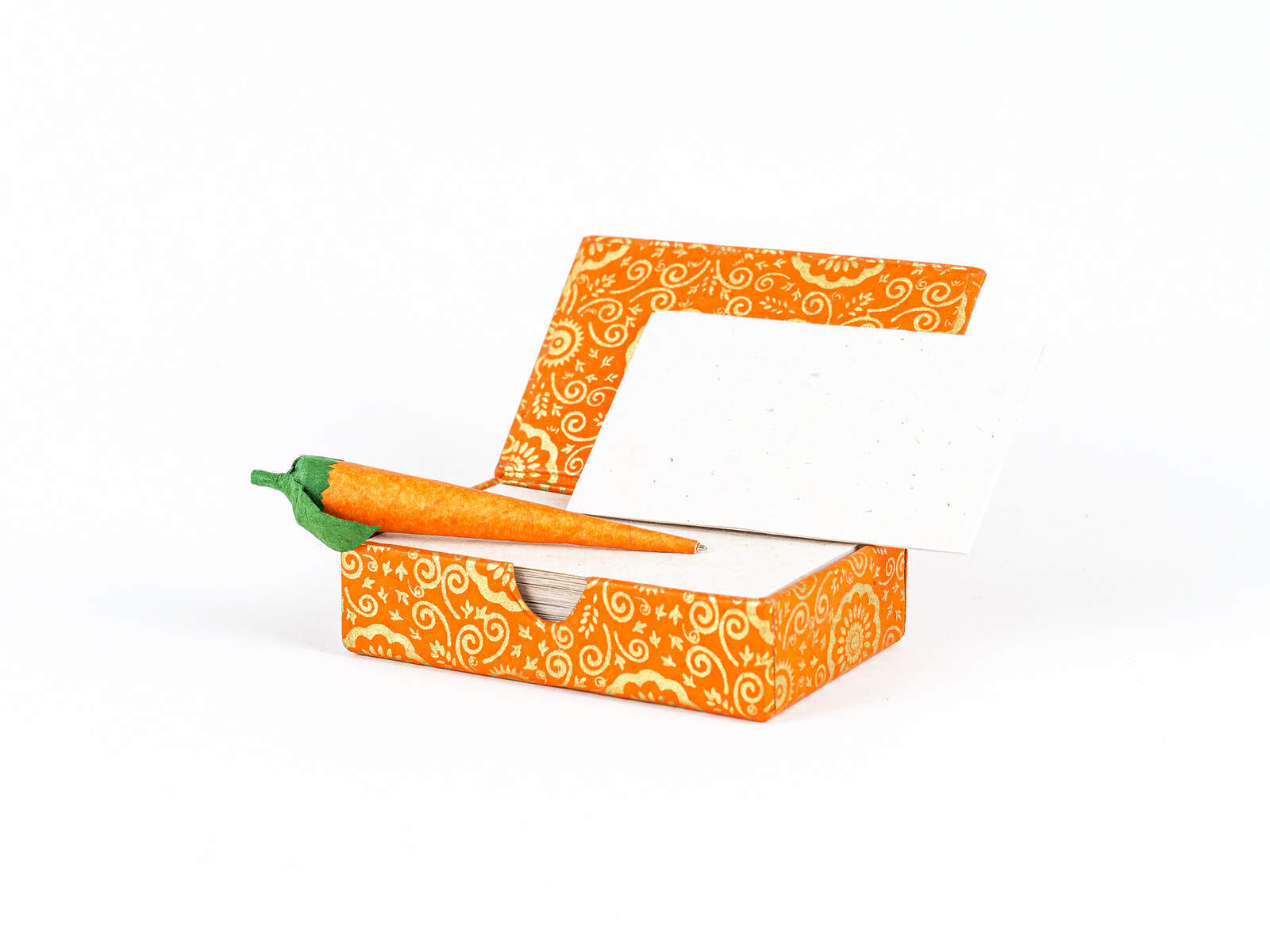 Zettelbox 'Muster' mit Stift Orange