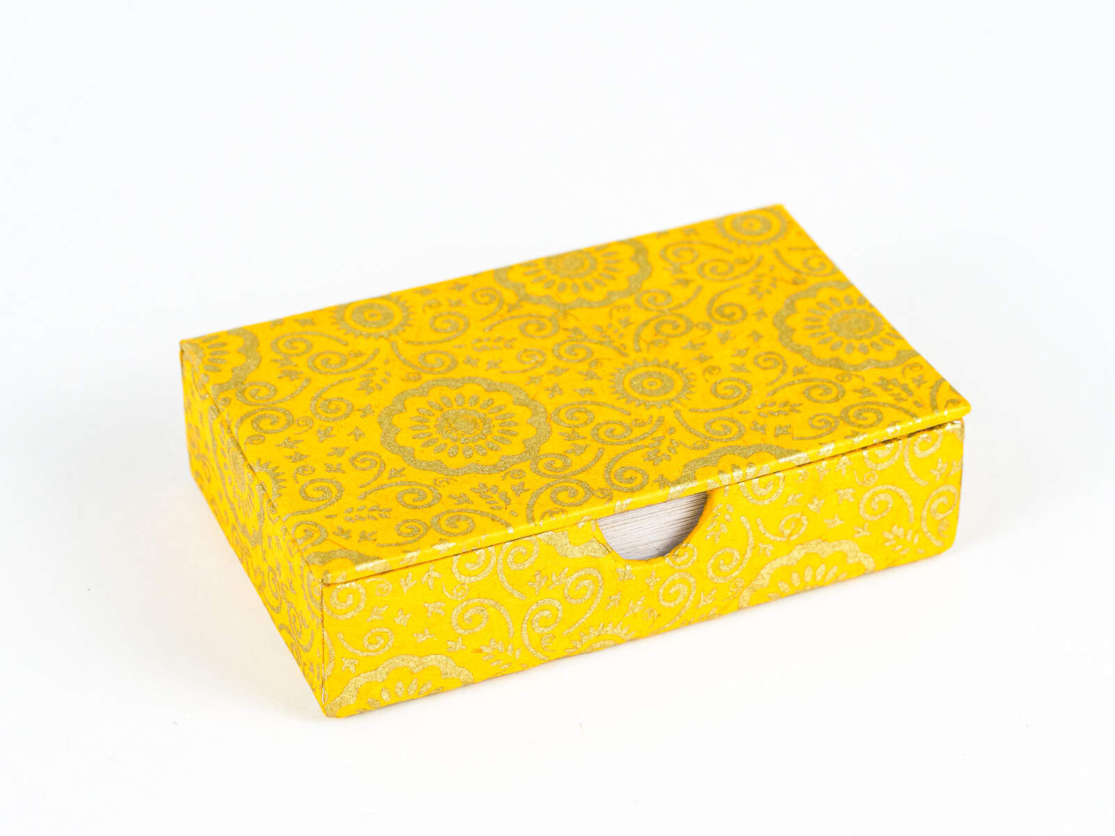 Zettelbox 'Muster' mit Stift Goldgelb